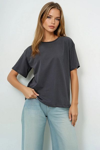 VAGGON Women's Crew Neck Anthracite Basic T-Shirt Prmx13684