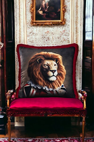 ASDİVA Husă de pernă cu modele de leu, figurină decorativă de lux cu franjuri...