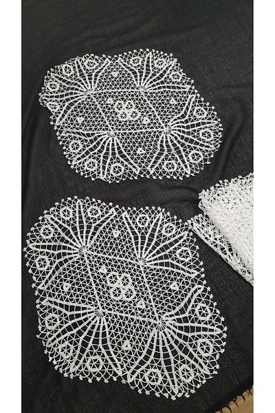 Papatyam قطعتان من الكروشيه محبوكة يدويًا (40 × 35)، وغطاء طاولة القهوة قطعة واحدة (58 × 58) ودانتيل عتيق