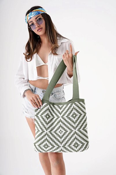 CHUBA Green Women's Knitwear Shopper - Ethnic Pattern, Hand and Shoulder Bag CHAX810