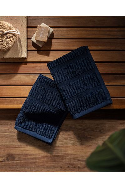 Madame Coco Emele 2 Pack 100% Cotton Hand Towels - Navy Blue