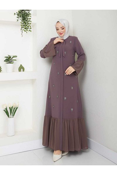 SARİAL GİYİM New Season Drop Embroidered Tulle Detailed Young Stylish Summer Vi̇zyon Abaya Ferace