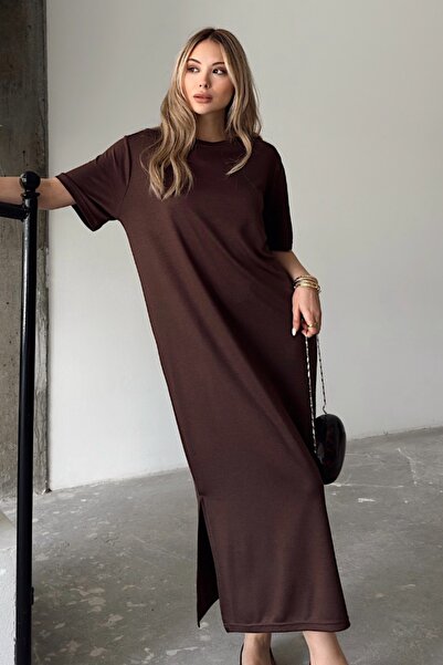 Ded COLLECTION Γυναικείο φόρεμα με κοντό μανίκι με λεπτομέρεια με λαιμόκοψη στο πλάι