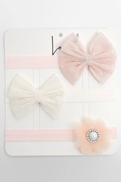 LOGO AKSESUAR طقم باندانا للفتيات الصغيرات مكون من 3 قطع من التول المرصع، تول...