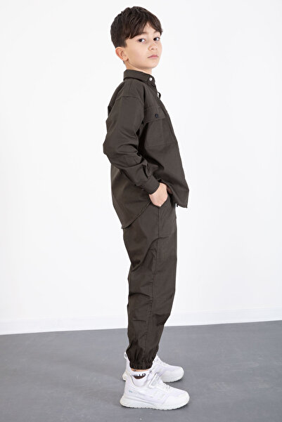 Cansın Mini Khaki Printed T-Shirt Parachute Shirt and Pants Boy's 3-Piece Set 20514