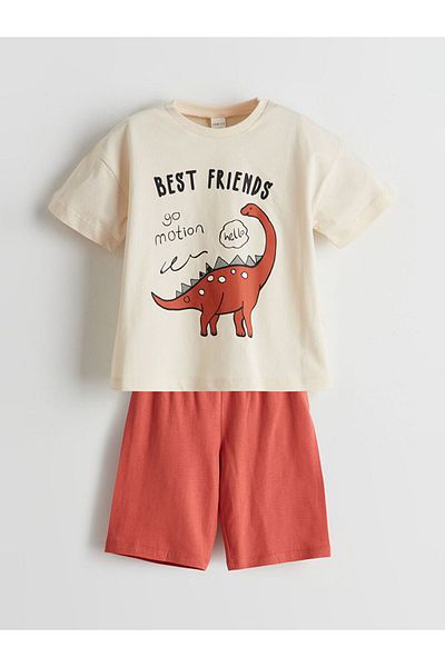 LC Waikiki Dinosaur Print Boys T-Shirt and Shorts Pack of 2