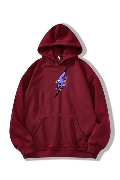 RPT MODA Oversized Casual Cut Lightning Print Detail Hooded Basic Sweatshirt Top