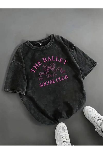 Touz Moda Το μπλουζάκι με στάμπα μπαλέτου που πλένεται υπερμεγέθη vintage