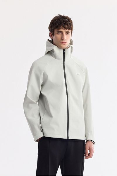 Avva Men's Light Gray Hooded Collar Windproof Water Repellent Lightweight Coat A51Y6035