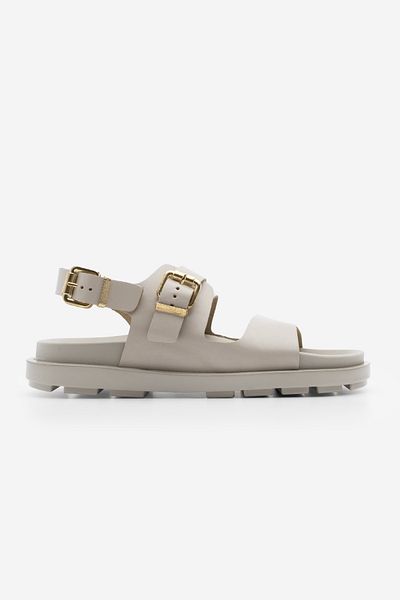 Marjin Lässige Sandalen – Ecru beleuchtetes Sırif-Leder mit doppeltem Riemen und Knöchelriemenschnalle