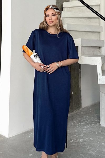 Ded COLLECTION Rochie de damă, cu decolteu lateral, cu fantă laterală, lungime midi, cu mânecă scurtă, cu croială confortabilă