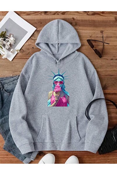 RPT MODA سترة علوية ذات قلنسوة بمقاس كبير ومريحة ومطبوعة بتفاصيل الآيس كريم