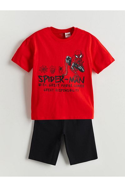 LC Waikiki Spider-Man Printed Boys' T-Shirt and Shorts 2-Piece Set