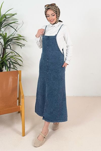 Bestenur Serel Double Pocket Denim Salopet 1374 - Blue