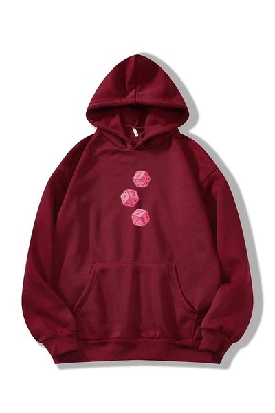 RPT MODA Oversized Casual Cut Pink Zar Print Detail Hooded Basic Sweatshirt Top