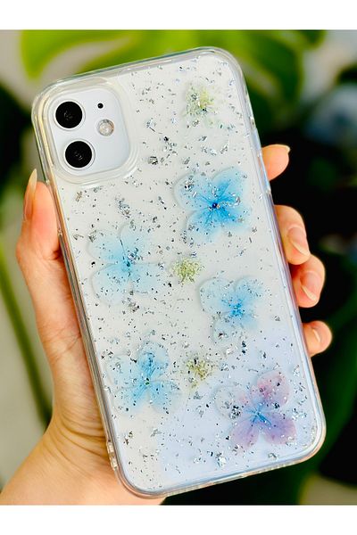 Go Aksesuar حافظة سيليكون مرنة بتصميم زهرة لامعة زرقاء متوافقة مع هاتف Iphone 12 و12 Pro