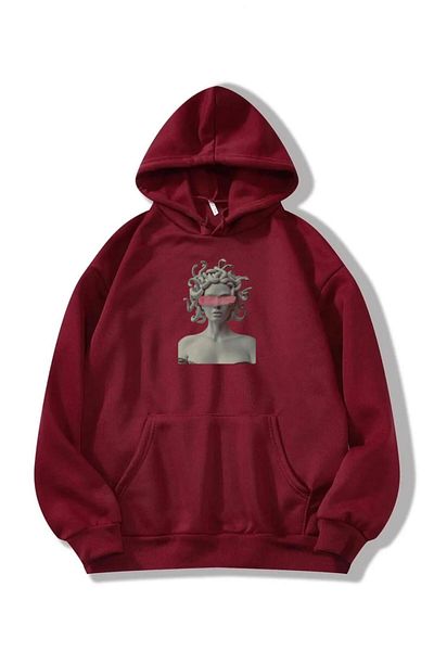 RPT MODA Oversized Casual Cut Sculpted Snake Print Detail Basic Sweatshirt Top with Hood
