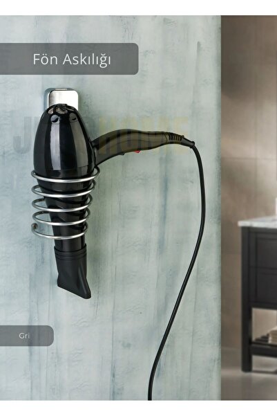 Jet's Home Yapışkanlı Fön Makinesi Askılığı Paslanmaz Fön Makinesi Tutacağı Krom