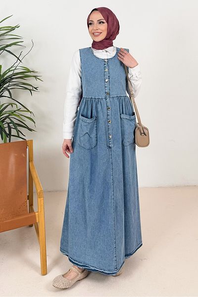 Bestenur Τζιν Gilet με τσέπη Firel Bag 1372 - Μπλε
