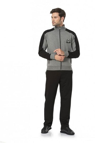 Pierre Cardin Men's Licensed Cotton Long Sleeve Regular Fit Zippered Bottom Top Tracksuit Set - Gray
