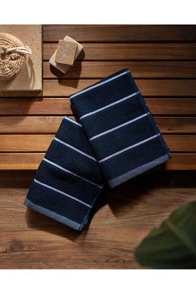 Madame Coco Fayanna 2 Pack 100% Cotton Hand Towels - Navy Blue