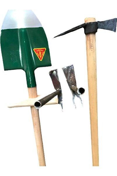 AtasoyTicaret 4'li Set Saplı Bahçe Kazması El Yapımı Ve Saplı Bel Küreği Çeli...