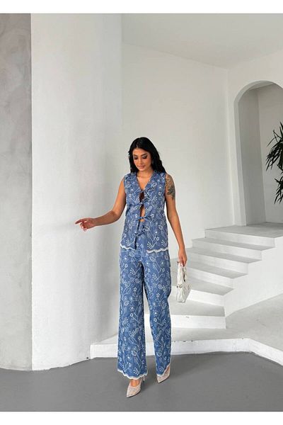 FRİYA Women's Embroidery Detailed Denim Suit