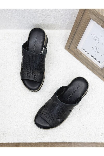 Mammamia D25Yt-1400 Laser Printed Genuine Leather 6cm Padded Sole Slippers Women