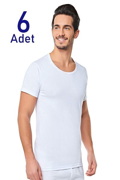 KEYAL Seher Crew Neck Men's Undershirt White 6-Piece
