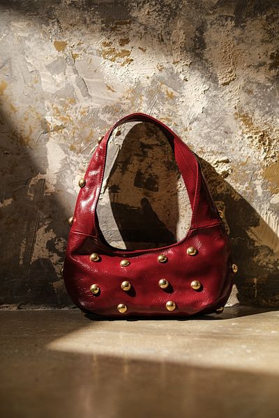 Çantacımstore Women's Studded Handbag - Claret Red 040325