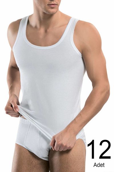 KEYAL Tutku Men's White 12 Pack Singlet Panties Suit Elf568T 01010109 Ccm12