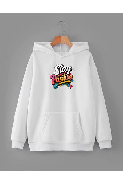 RPT MODA Oversized Casual Cut Stay Printed Detail Basic Sweatshirt Top with Hood