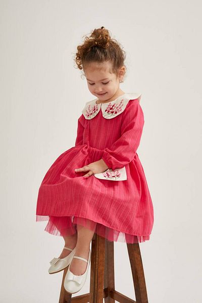 Similand baby&kids Si̇mi̇land Baby&Kids Girl's Collar Detailed Dress