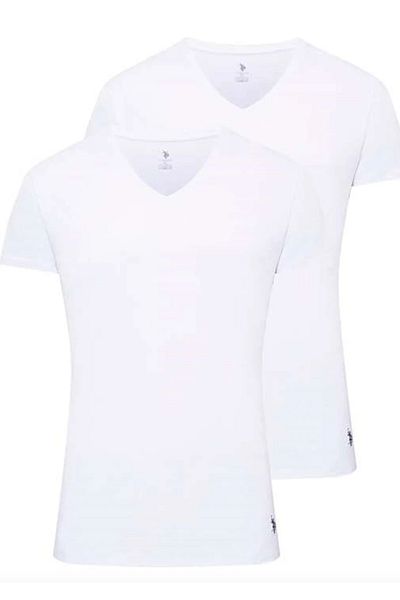 U.S. Polo Assn. Men, Licensed, 47% Cotton, 47% Modal, 6% Elastane, 2 Pack Short Sleeve V-Neck Undershirts (Boxed)