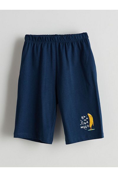 LC Waikiki Lcw Kids Navy Blue Elastic Waist Printed Boys Shorts