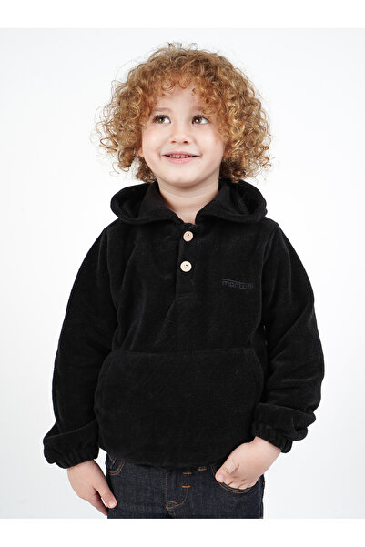 Monttini Jachetă cardigan pentru băiat, fleece, cu glugă, buzunar cangur, cu nasturi