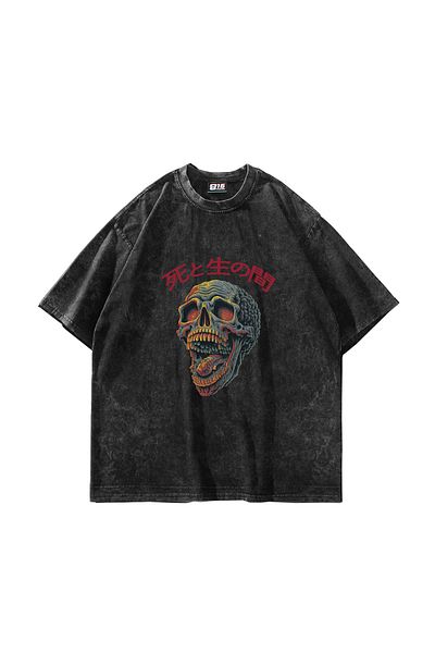 Sekizbiraltı Unisex Oversize Μαύρο Tshirt - Skull Scream Printed and Washable