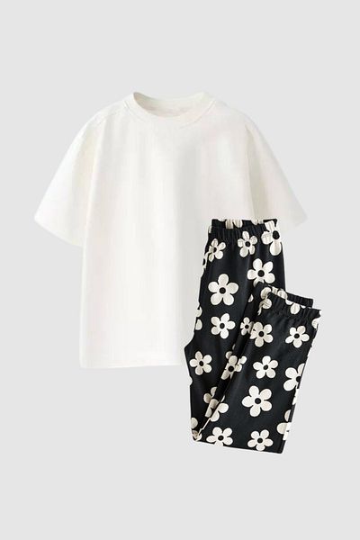 Daisy Dolly Girl's Heart Patterned Cotton Fit Tracksuit Set
