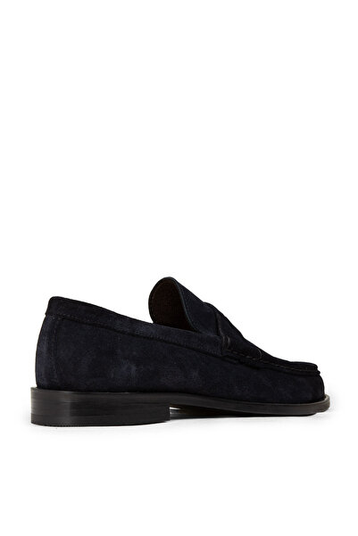 Deery Men's Genuine Suede Navy Blue Loafers