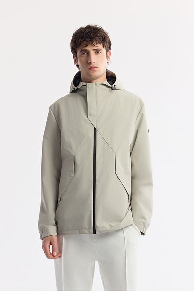 Avva Men's Light Beige Hooded Collar Windproof Lightweight Coat A51Y6054