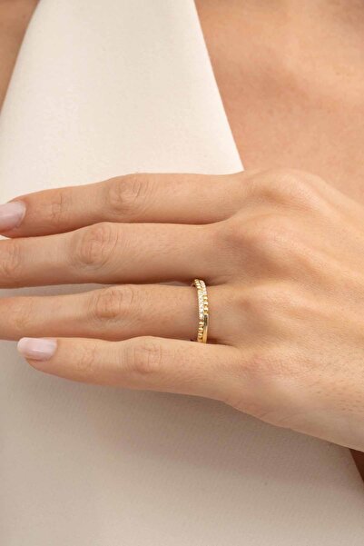 Sümer Telkari Taşlı Toplu Tasarım Altın Kaplama Gümüş İnce Yüzük 5965