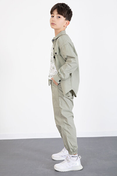 Cansın Mini Green Printed T-Shirt, Parachute Shirt and Trousers Boys 3 Piece Set 20515