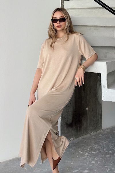 Ded COLLECTION Γυναικείο φόρεμα με κοντό μανίκι με λεπτομέρεια με λαιμόκοψη στο πλάι