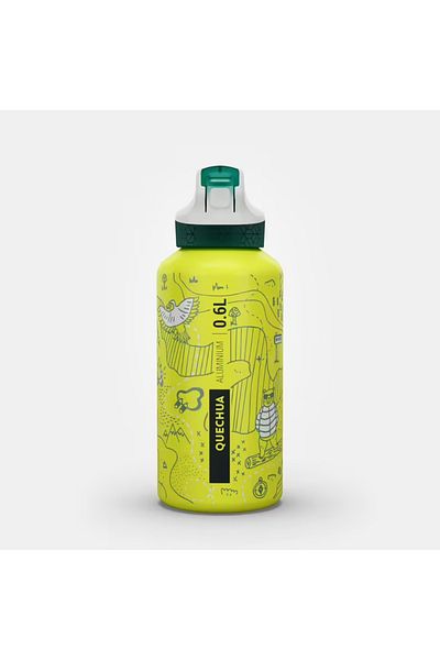 Decathlon Children's Aluminum Water Bottle with Straw - 0.6 L - Practical Lid - Yellow - 500