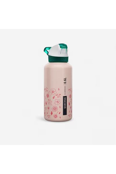 Decathlon Children's Outdoor Aluminum Water Bottle with Straw - 0.6 L - Pink - 500