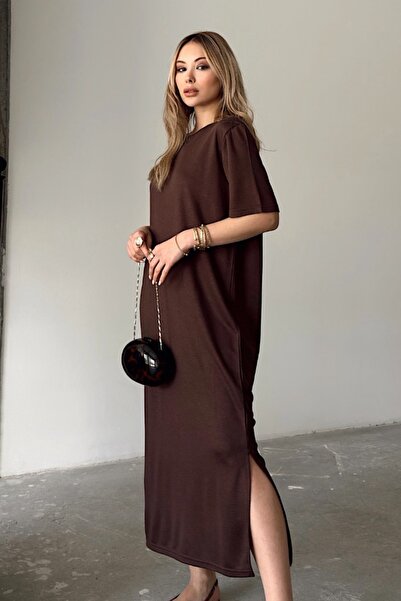 Ded COLLECTION Γυναικείο φόρεμα με κοντό μανίκι με λεπτομέρεια με λαιμόκοψη στο πλάι