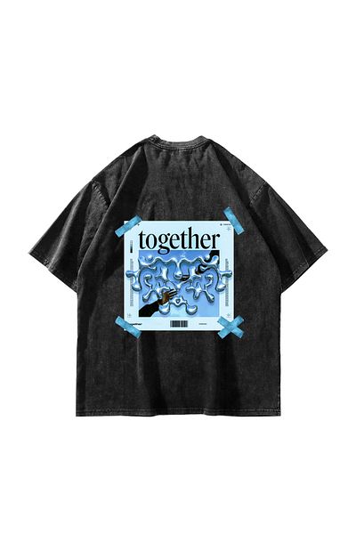 Sekizbiraltı Πλένεται μαύρο Together Back Printed Oversize Unisex Tshirt