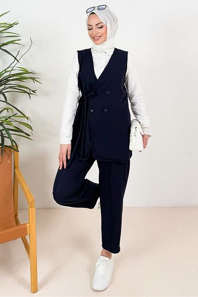 Bestenur Tual Vest Pants Double Suit 1395 - Navy Blue