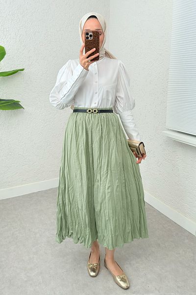 Salih Çelebi Crinkled Hijab Skirt 2266 - Light Khaki