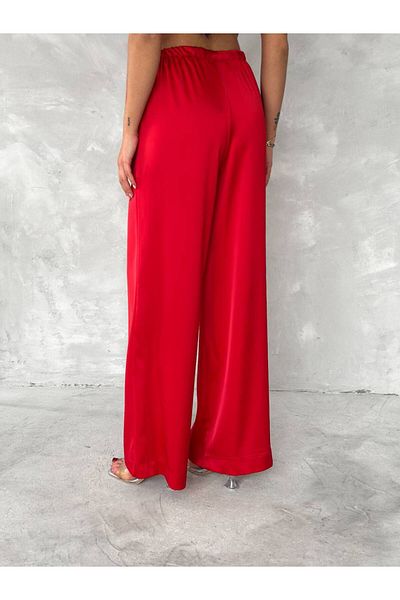 Stil Sepeti Pantaloni roșii din satin cu talie elastică pentru femei TL- 100080169
